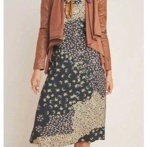Anthropologie Kachel Joana Black Floral Long Sleeve Midi Tea Length Dress 2P